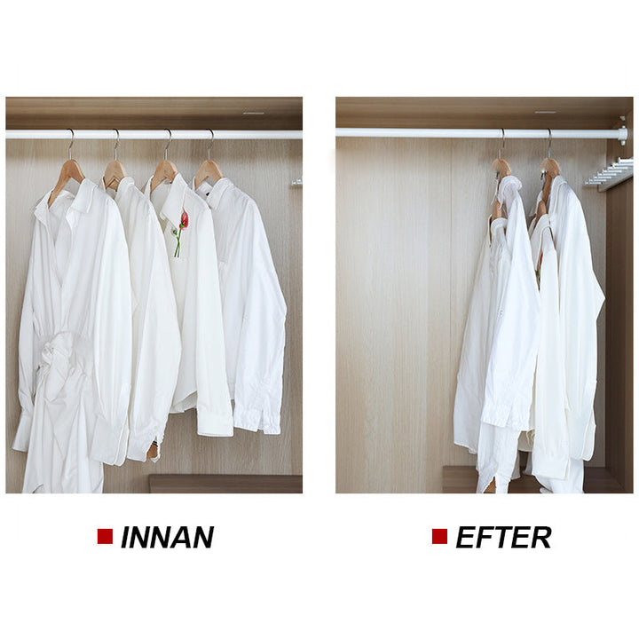 "Plastkrokar för klädgalgar i vit ABS-plast, rundade hörn, organiserar kläder och maximerar garderobsutrymme."