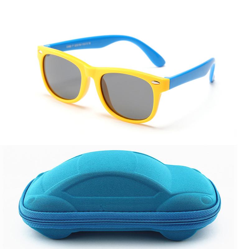 "Polariserade barnsolglasögon UV400, okrossbara ramar, flera färger, säkerhet och komfort, perfekta för lek utomhus."