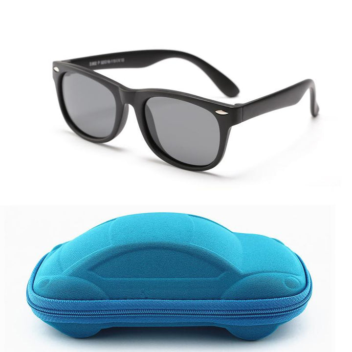 "Polariserade barnsolglasögon UV400, okrossbara ramar, flera färger, säkerhet och komfort, perfekta för lek utomhus."