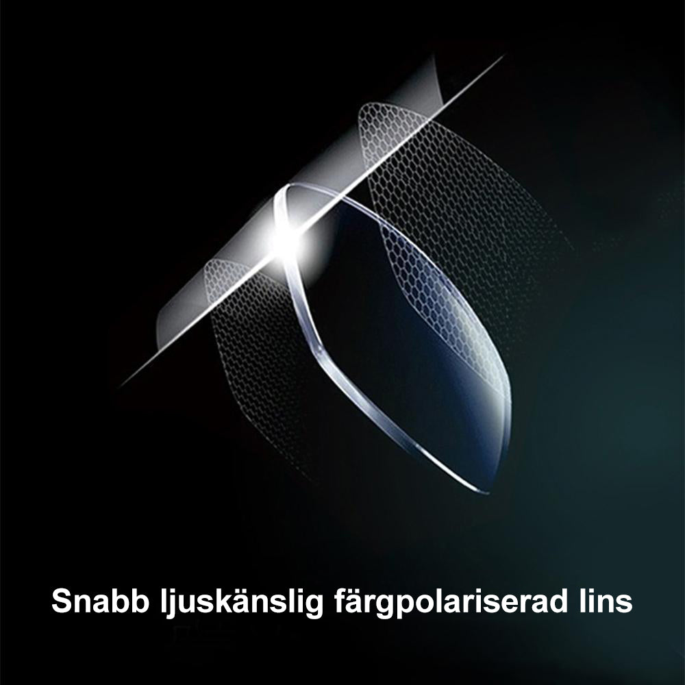 "Polariserade färgskiftande solglasögon för män, semi-ram, justerbara näskuddar, minimerar bländning, stil med funktion."