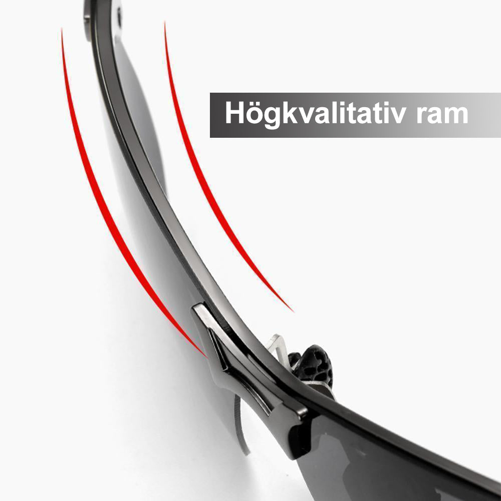 "Polariserade färgskiftande solglasögon för män, semi-ram, justerbara näskuddar, minimerar bländning, stil med funktion."