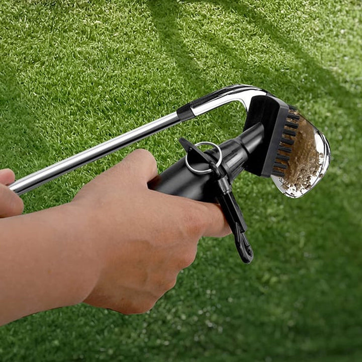 "Portabel golfklubba vattenborste, stort borsthuvud, svart plast, effektiv rengöring för bättre kontroll och precision."