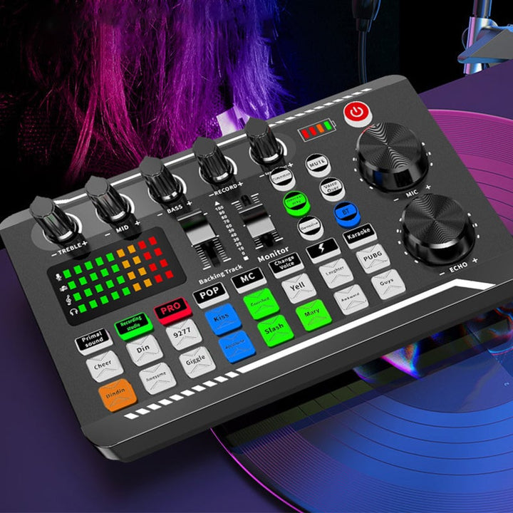 "Portabel ljudkortsset för livestreaming, kompakt design, lätta kontroller, professionell ljudkvalitet för kreatörer."