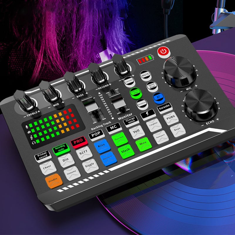 "Portabel ljudkortsset för livestreaming, kompakt design, lätta kontroller, professionell ljudkvalitet för kreatörer."