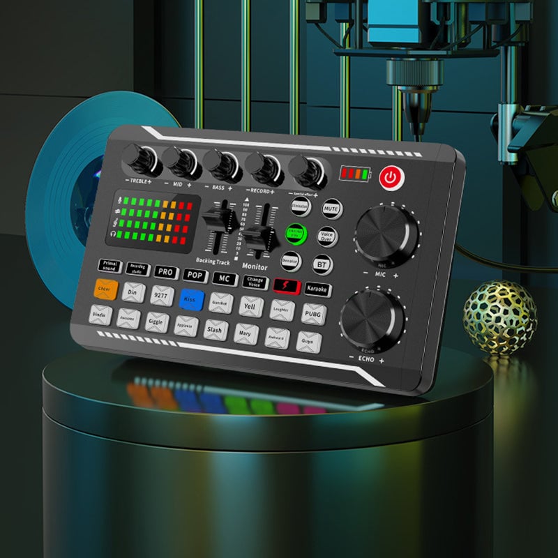 "Portabel ljudkortsset för livestreaming, kompakt design, lätta kontroller, professionell ljudkvalitet för kreatörer."