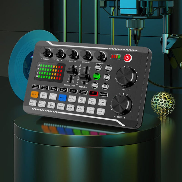 "Portabel ljudkortsset för livestreaming, kompakt design, lätta kontroller, professionell ljudkvalitet för kreatörer."