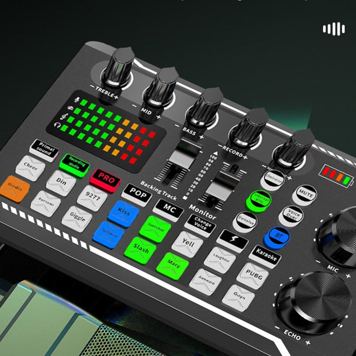 "Portabel ljudkortsset för livestreaming, kompakt design, lätta kontroller, professionell ljudkvalitet för kreatörer."