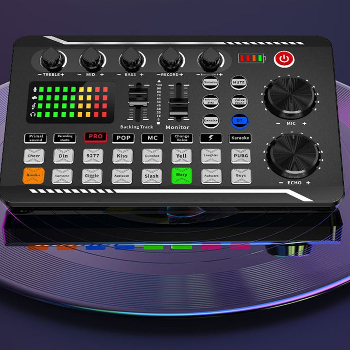 "Portabel ljudkortsset för livestreaming, kompakt design, lätta kontroller, professionell ljudkvalitet för kreatörer."