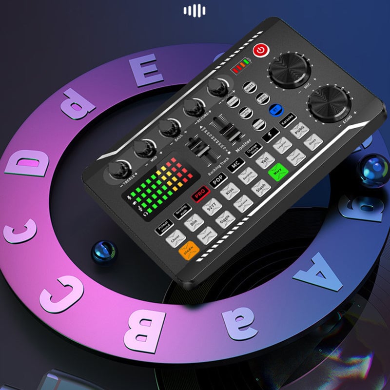 "Portabel ljudkortsset för livestreaming, kompakt design, lätta kontroller, professionell ljudkvalitet för kreatörer."