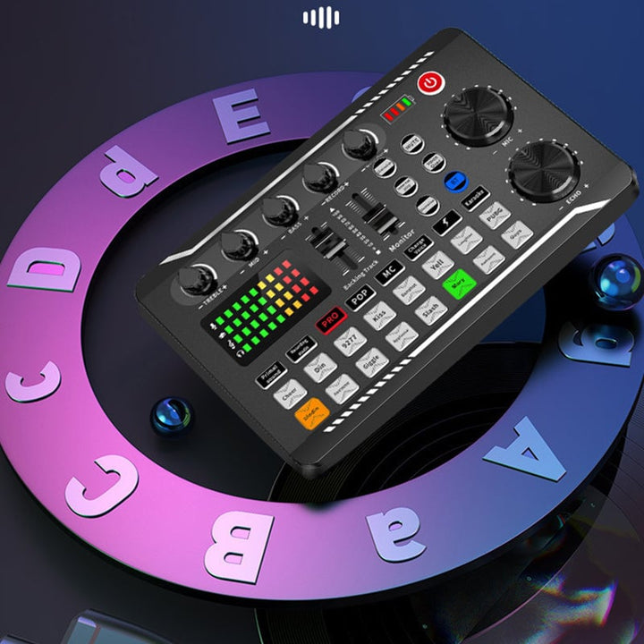 "Portabel ljudkortsset för livestreaming, kompakt design, lätta kontroller, professionell ljudkvalitet för kreatörer."