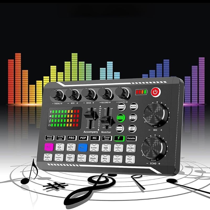 "Portabel ljudkortsset för livestreaming, kompakt design, lätta kontroller, professionell ljudkvalitet för kreatörer."