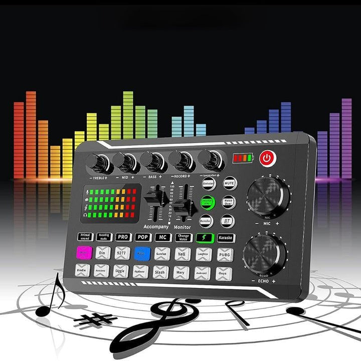 "Portabel ljudkortsset för livestreaming, kompakt design, lätta kontroller, professionell ljudkvalitet för kreatörer."