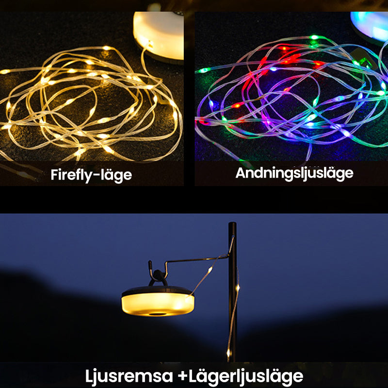 "Portabel och vattentät LED ljusslinga för utomhusbruk, anpassningsbar belysning med magnetiskt fäste, perfekt för camping."