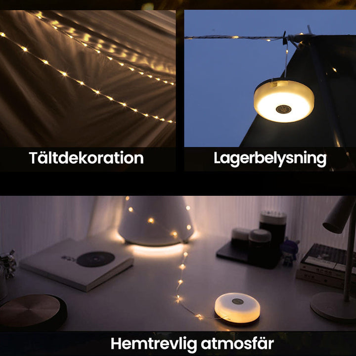 "Portabel och vattentät LED ljusslinga för utomhusbruk, anpassningsbar belysning med magnetiskt fäste, perfekt för camping."