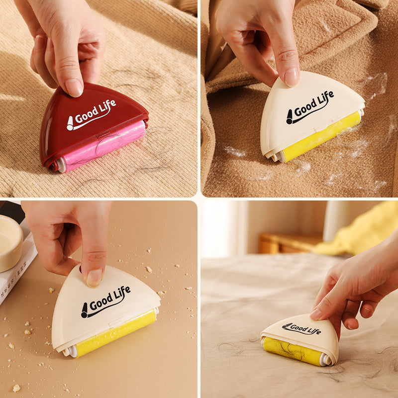 "Portabel tvättbar luddroller för hushållsbruk, vit+röd, elegant design, tar bort damm och djurhår enkelt."