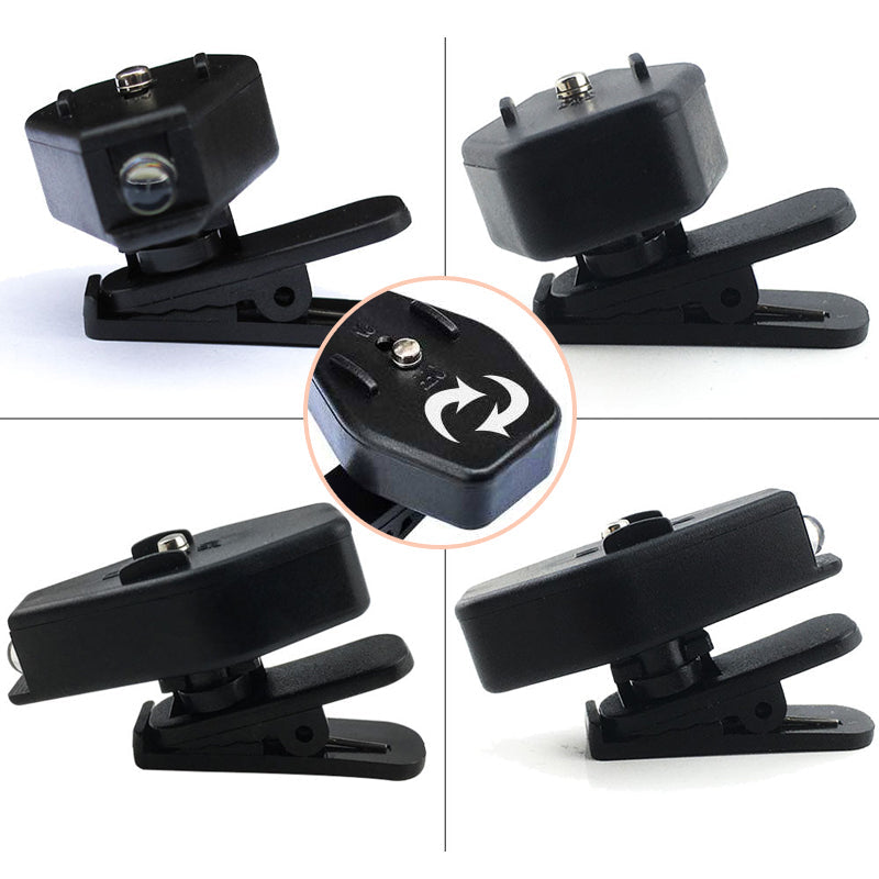 Praktisk clip-on LED-lampa för glasögon, kompakt och roterbar design, perfekt för läsning och belysning i alla miljöer.