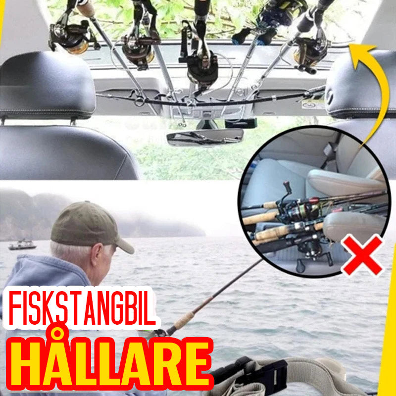 "Praktisk fordonsfiskespöhållare för bil, rymmer upp till 5 spön, lätt installation, håll dina fiskespön organiserade."