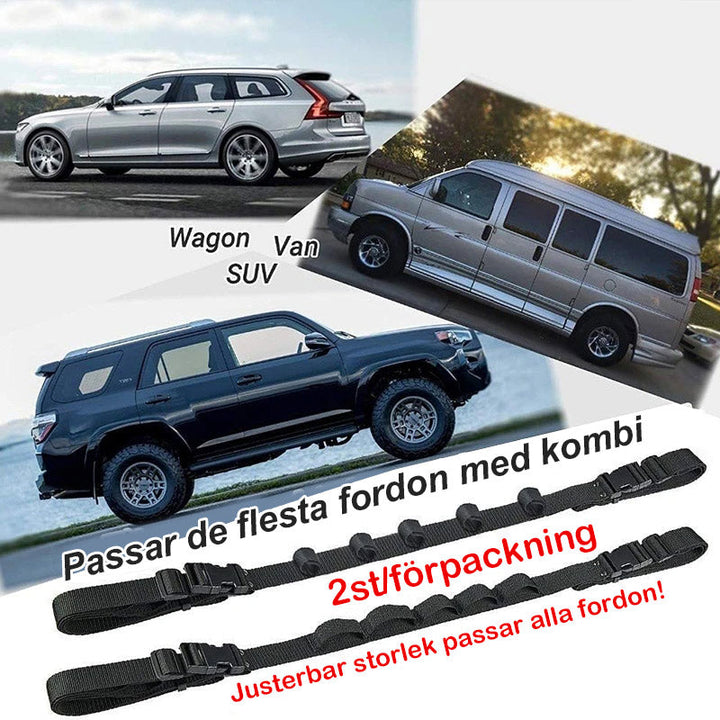 "Praktisk fordonsfiskespöhållare för bil, rymmer upp till 5 spön, lätt installation, håll dina fiskespön organiserade."