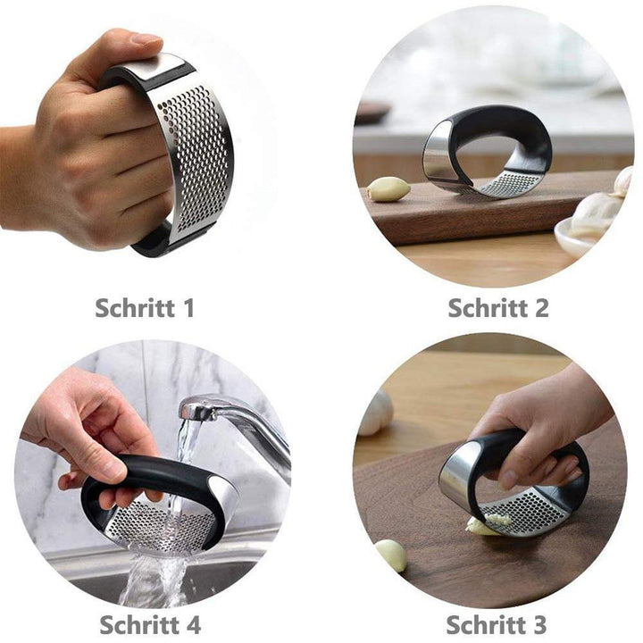 "Premium vitlöksrivjärn i rostfritt stål med ergonomiskt grepp, köksredskap för effektiv vitlöksrivning och enkel rengöring."