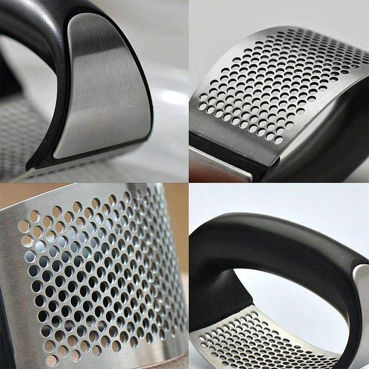 "Premium vitlöksrivjärn i rostfritt stål med ergonomiskt grepp, köksredskap för effektiv vitlöksrivning och enkel rengöring."