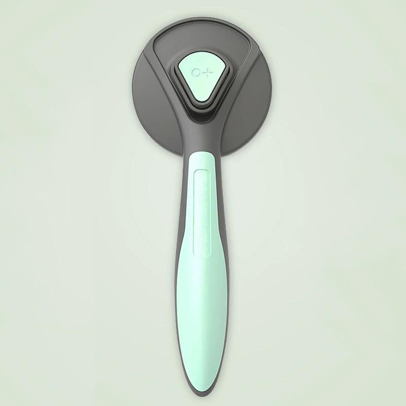 "Professionell husdjursvårdskam med stålborst, ergonomiskt grepp och rundade kanter för säker pälsvård av hundar och katter."