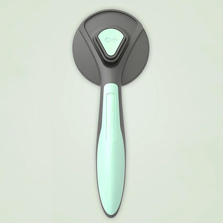 "Professionell husdjursvårdskam med stålborst, ergonomiskt grepp och rundade kanter för säker pälsvård av hundar och katter."