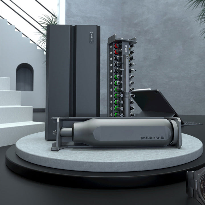 "Professionell precisionsskruvmejselsats med anti-halkdesign, fyrkantig och åttkantig, för säkert grepp och precision."