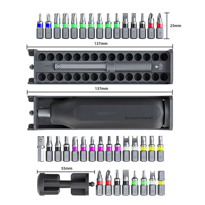"Professionell precisionsskruvmejselsats med anti-halkdesign, fyrkantig och åttkantig, för säkert grepp och precision."
