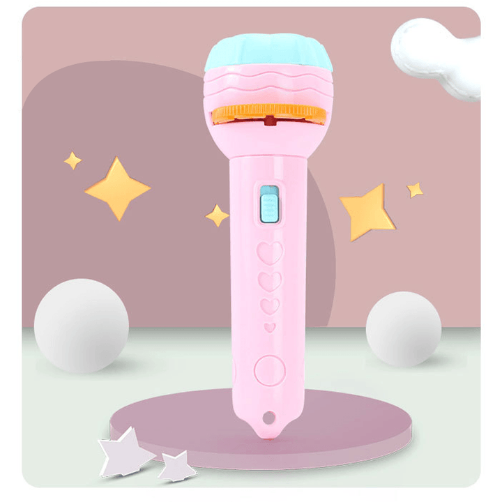 "Projektorficklampa för barn, färgglada mönster, projicerar bilder, perfekt för kreativ lek och inlärning."