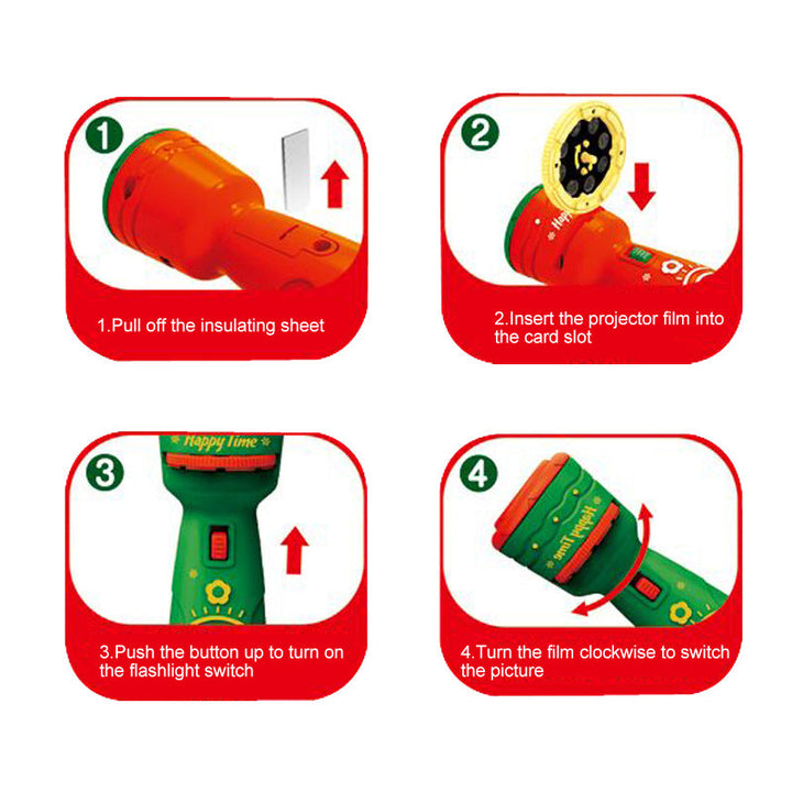 "Projektorficklampa för barn, färgglada mönster, projicerar bilder, perfekt för kreativ lek och inlärning."