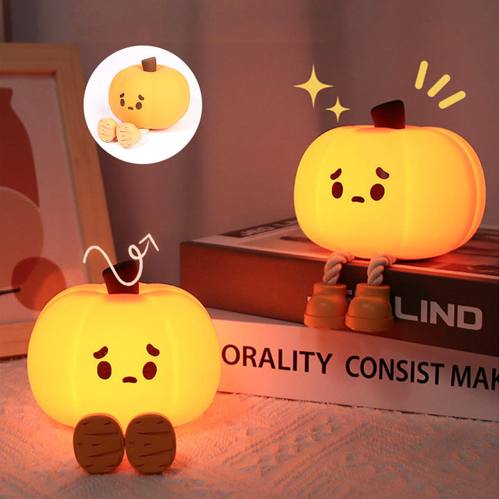 Pumpaformad silikonlampa för Halloween, nattbelysning. Mjuk klämvänlig design för barn och vuxna. Justerbar ljusstyrka.