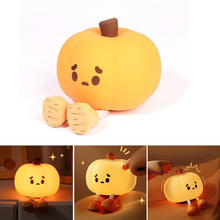 Pumpaformad silikonlampa för Halloween, nattbelysning. Mjuk klämvänlig design för barn och vuxna. Justerbar ljusstyrka.