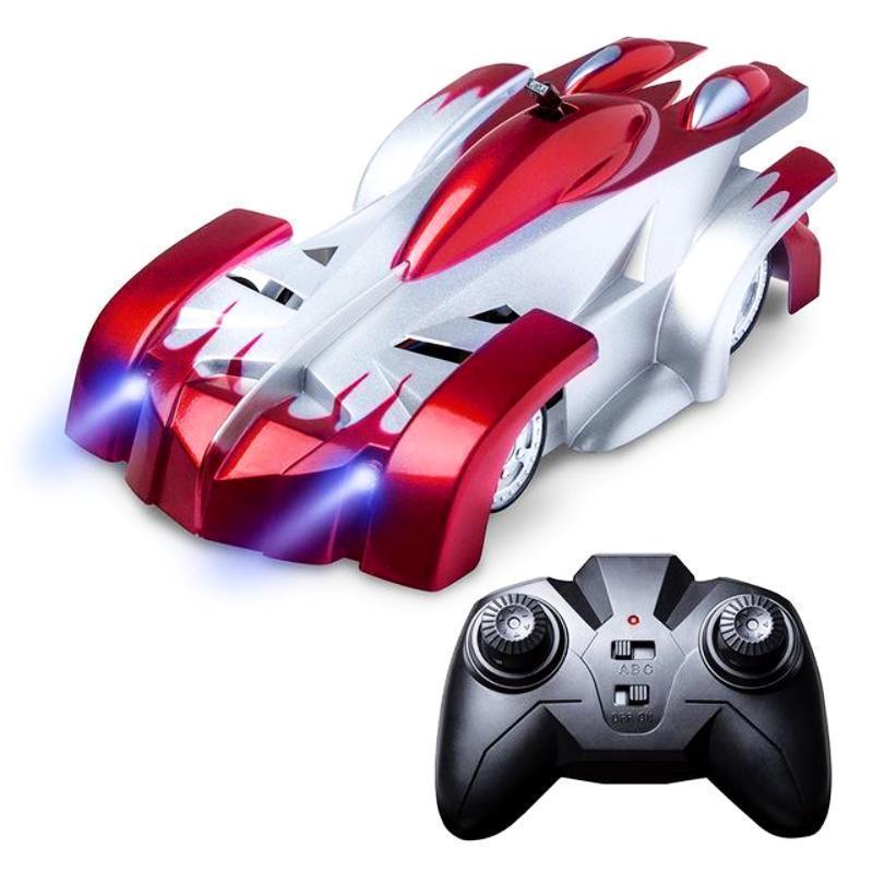 "Radiostyrd anti-gravity bil med LED-ljus, kör på vägg och tak, blå färg, futuristisk design för barnäventyr"