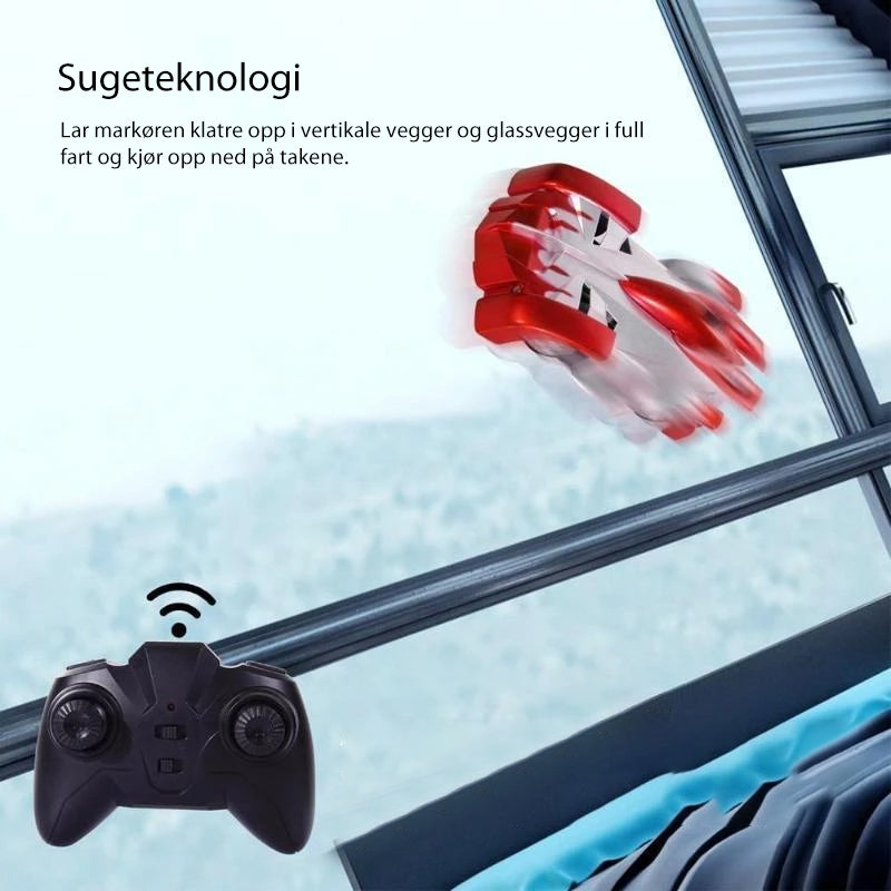 "Radiostyrd anti-gravity bil med LED-ljus, kör på vägg och tak, blå färg, futuristisk design för barnäventyr"