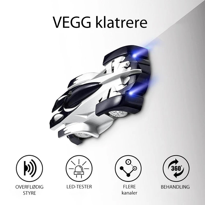 "Radiostyrd anti-gravity bil med LED-ljus, kör på vägg och tak, blå färg, futuristisk design för barnäventyr"