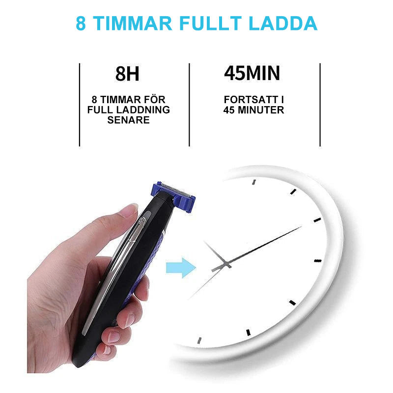 "Rakapparat för män med USB-laddning, kromfinish, dubbelsidigt blad, LED-ljus, perfekt för trimning och rakning."