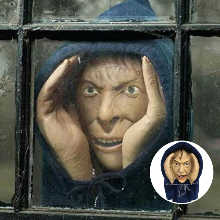 "Realistisk Läskig Peeper Creeper dekoration med intensiva ögon, perfekt för fönster, skrämmande och unik hemaccessoar."