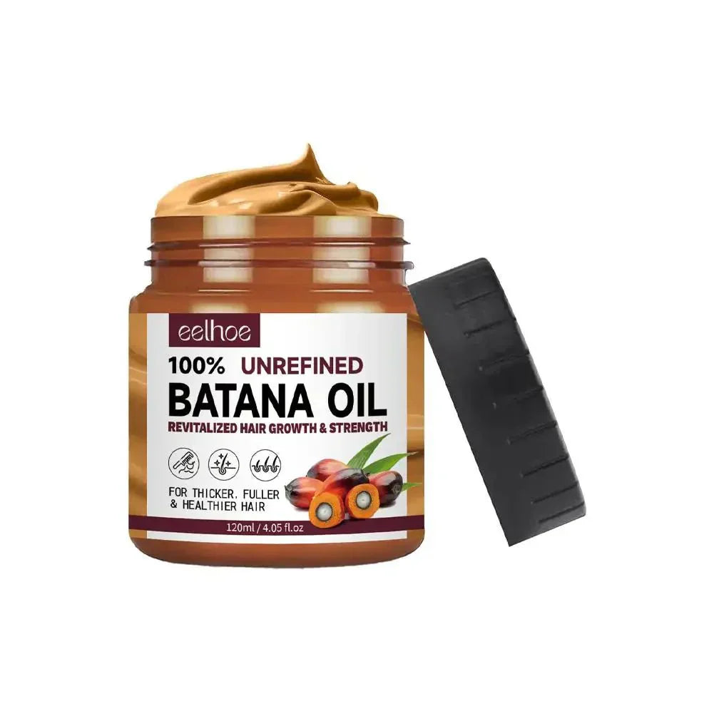 "Ren Batanaolja för naturlig hårväxt, ger glans och styrka, idealisk för torrt hår och att motverka håravfall."
