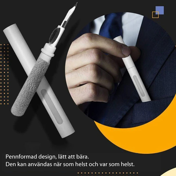 "Rengöringspenna för Bluetooth-öronsnäckor med mikrofiberborste, vit plast, kompakt och bärbar design för noggrann rengöring.