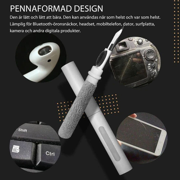 "Rengöringspenna för Bluetooth-öronsnäckor med mikrofiberborste, vit plast, kompakt och bärbar design för noggrann rengöring.