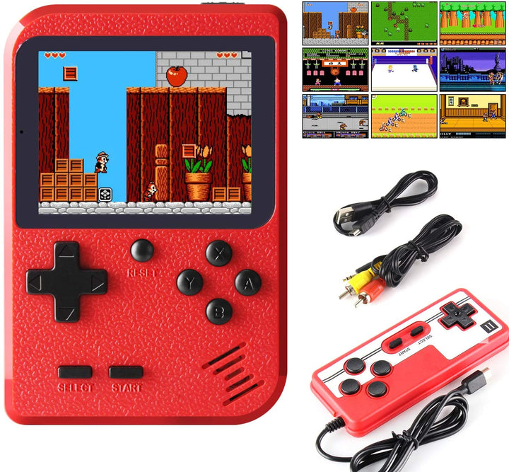 "Retro handhållen spelkonsol med 400 spel, kompakt design, bärbar, svart färg, perfekt för resor och spelnostalgi."