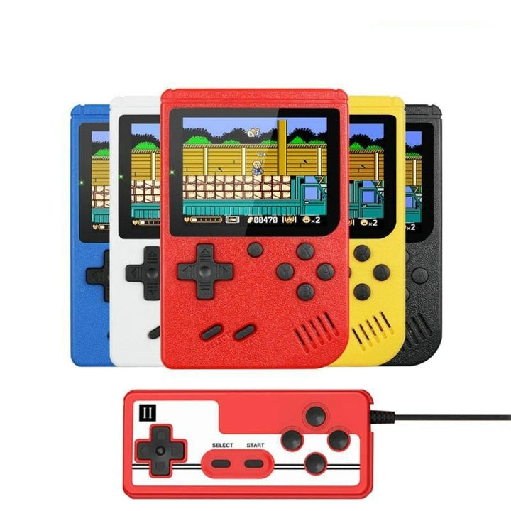 "Retro handhållen spelkonsol med 400 spel, kompakt design, bärbar, svart färg, perfekt för resor och spelnostalgi."
