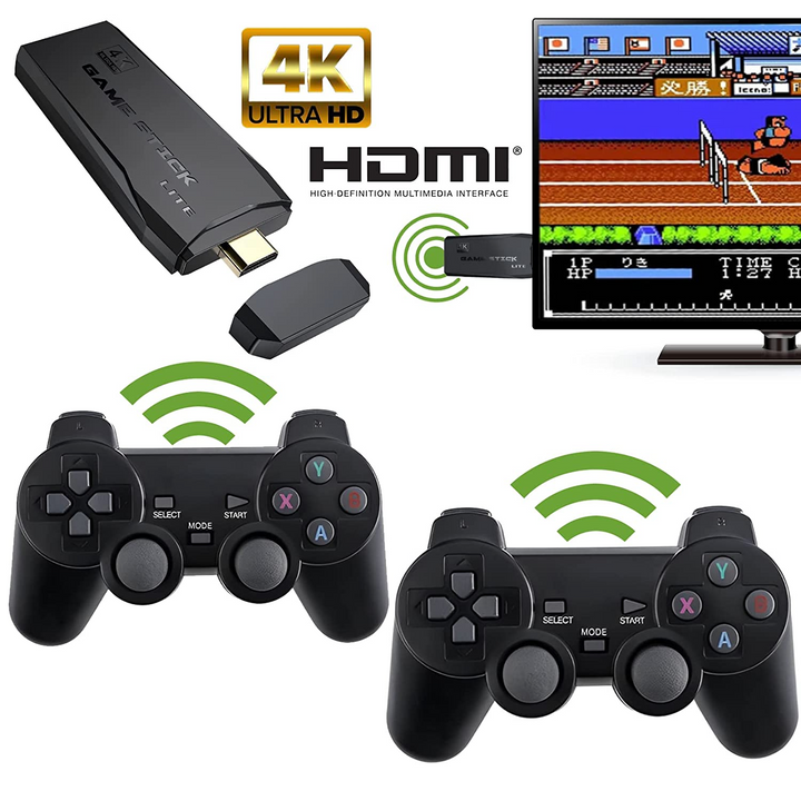 RetroPlug Konsol med spelkontroller, erbjuder 15 000 retrotitlar. Perfekt för nostalgiska spelkvällar framför TV:n.