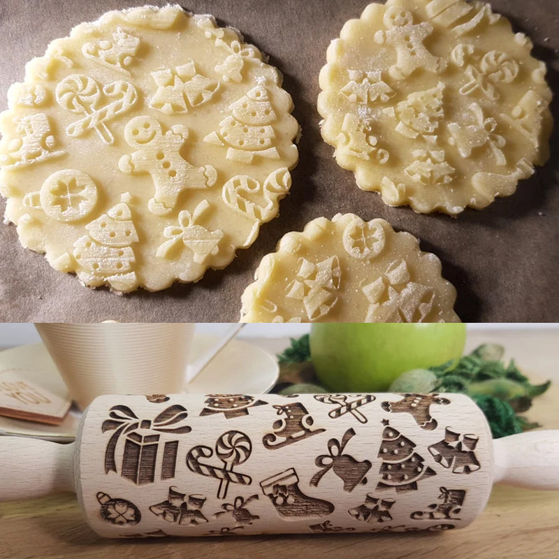 "Robust och hållbar pepparkakskavel i trä med unika mönster, perfekt för kreativa bakverk och stabil användning."