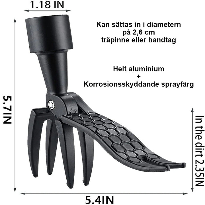 Robust ogräsdragare med ergonomiskt bambuhandtag och 5-klo design i metall för effektiv ogräsborttagning i trädgården.