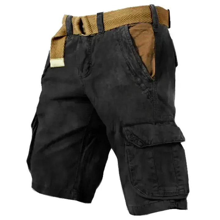 "Robusta cargo shorts för män med flera fickor, justerbar midja, beige färg. Perfekta för vardag och äventyr."