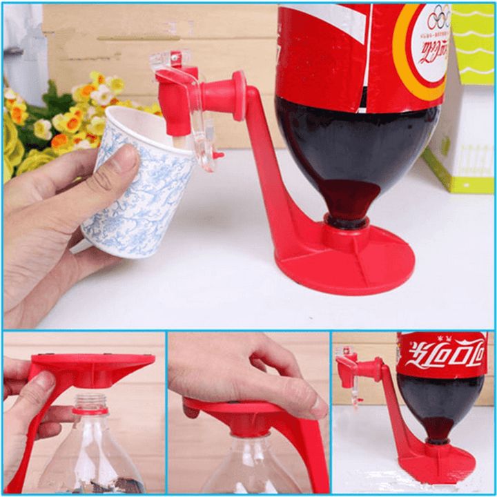 "Röd plast läskautomat, lämplig för kök och kontor, med säker design och enkel användning för fräsch dryckeservering."