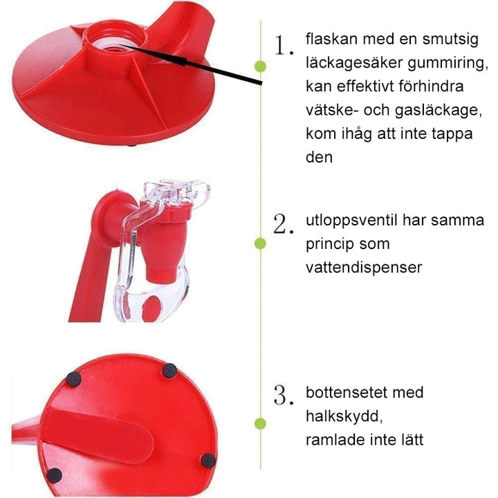 "Röd plast läskautomat, lämplig för kök och kontor, med säker design och enkel användning för fräsch dryckeservering."