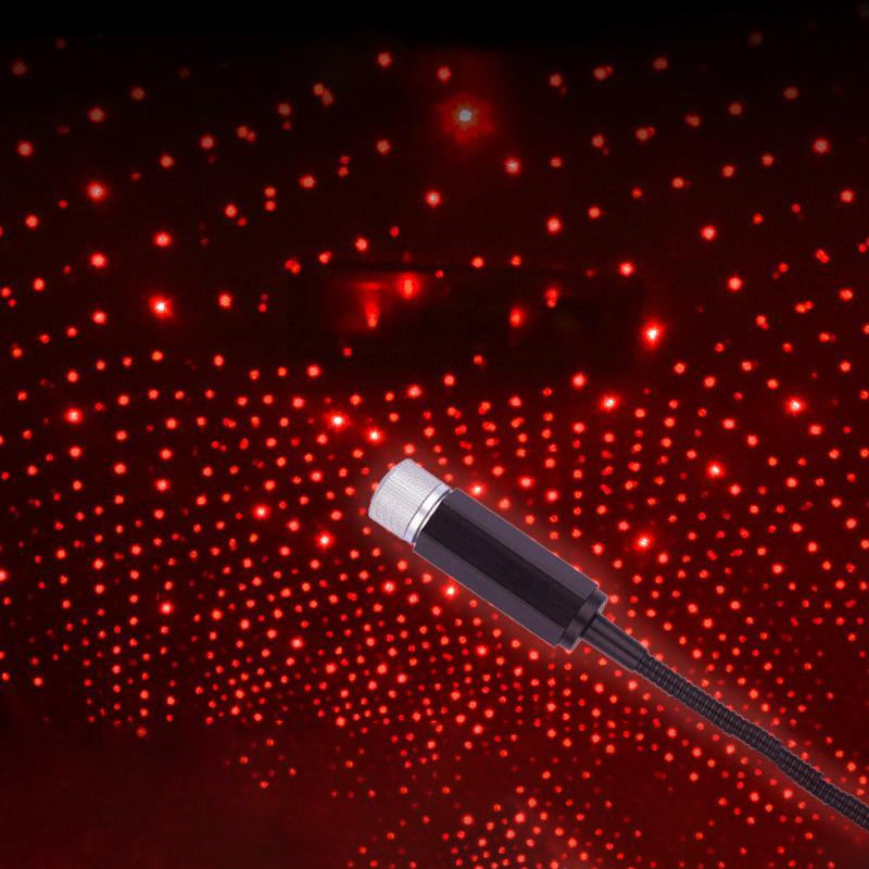 "Romantisk USB nattlampa med stjärnhimmelseffekt, perfekt för mysig belysning och ljudsvar i bil eller hemmiljö."