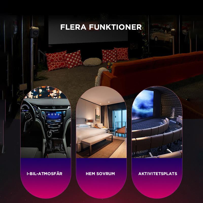 "Romantisk USB nattlampa med stjärnhimmelseffekt, perfekt för mysig belysning och ljudsvar i bil eller hemmiljö."